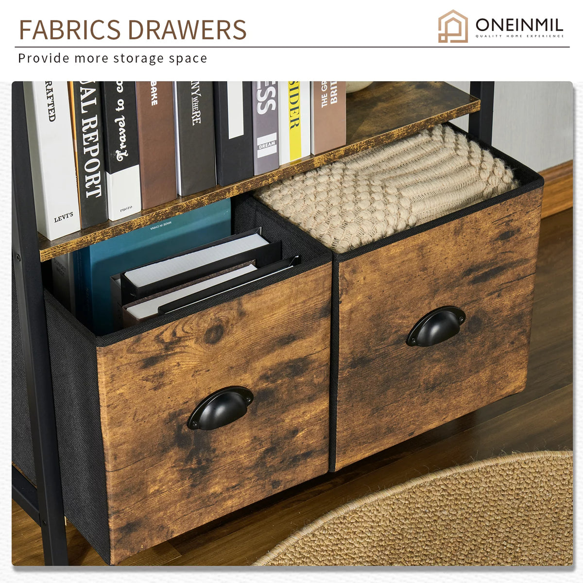 5 Shelf 2 Drawer Rustic Brown Bookcase M440627