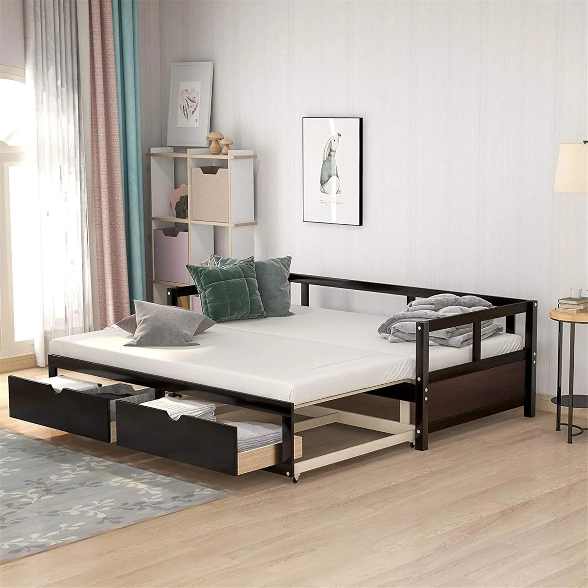 Espresso Wood Daybed with Two Storage Drawers U38946