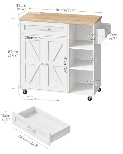 Black and Rustic Brown Rolling Kitchen Island Trolley with Power Outlet H30737