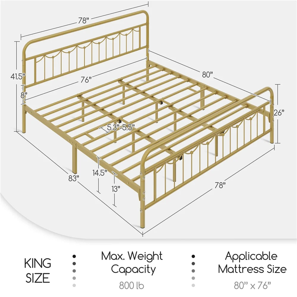 Queen Matte Black Metal Platform Bed Frame with Headboard and Footboard Q4176