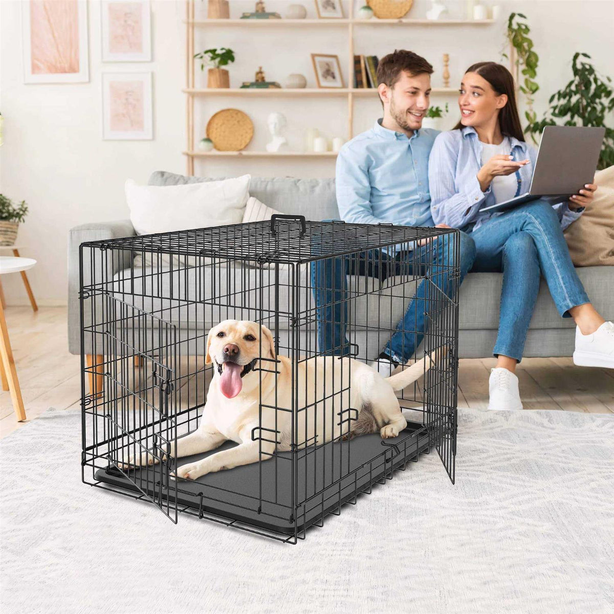 Double Door Folding Metal Wire Dog Crate with Tray G861018