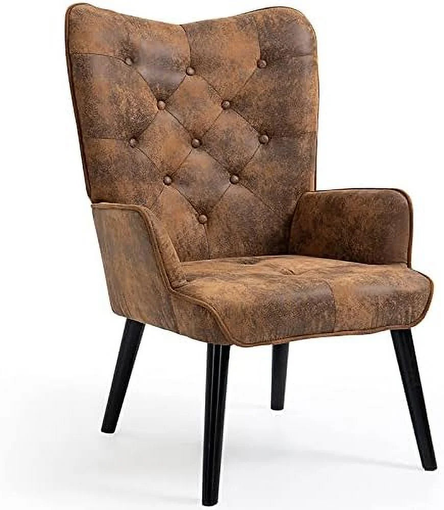 Brown Upholstered Wingback Accent Chair with Arms L6169
