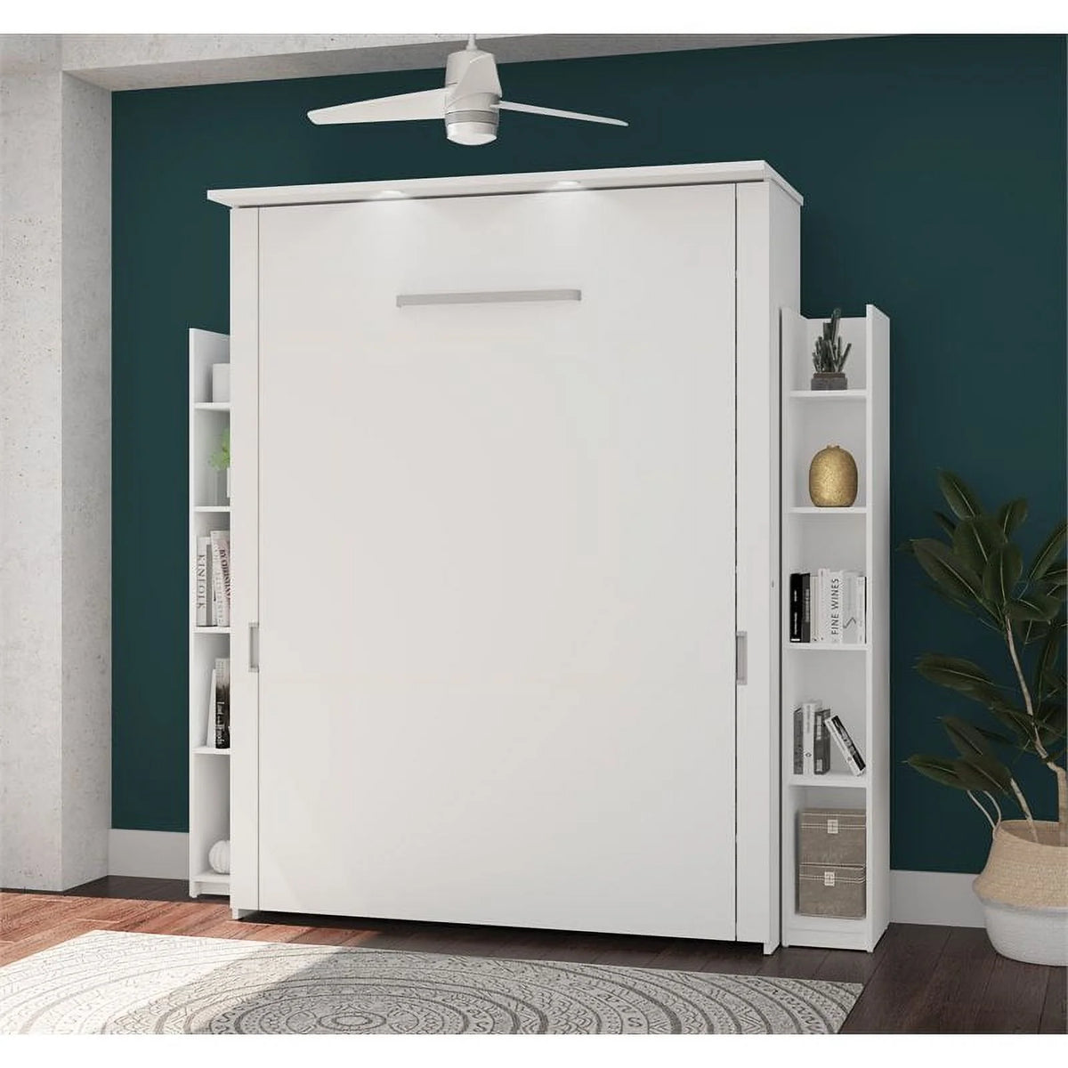 White Queen Murphy Bed with 2 Storage Units F8661