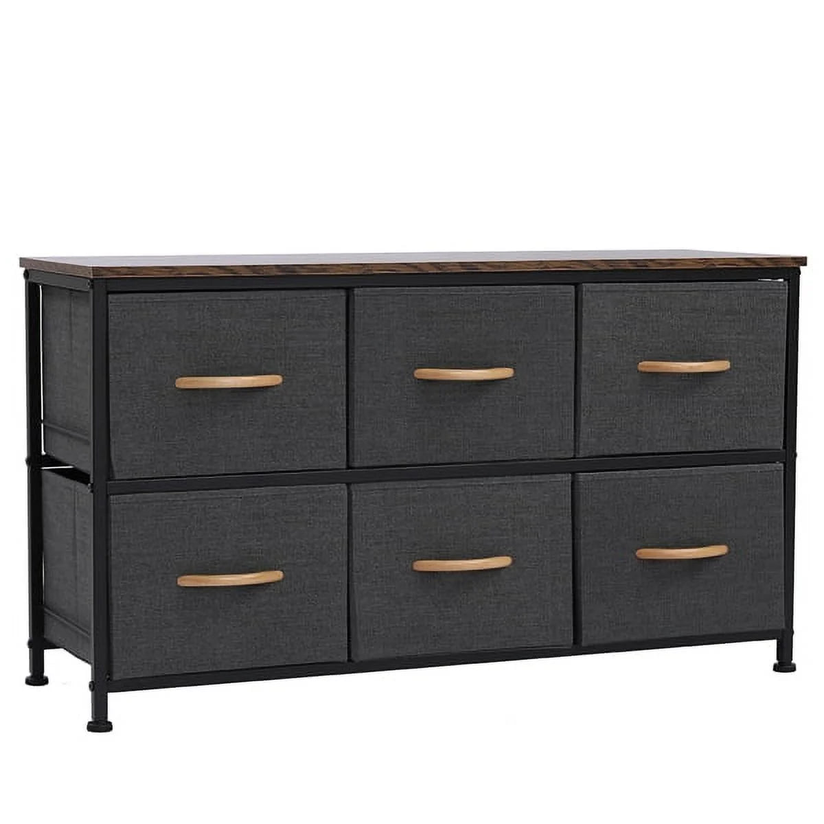 Gray 6 Drawer Fabric Dresser with Wooden Tabletop C1064