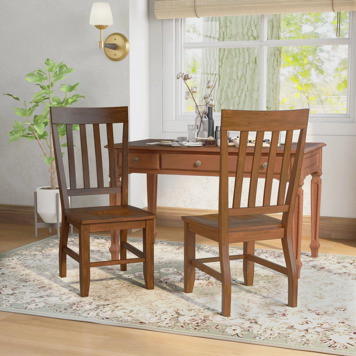 Oak Slat Back Wood Dining Chairs Set of 2 L297510