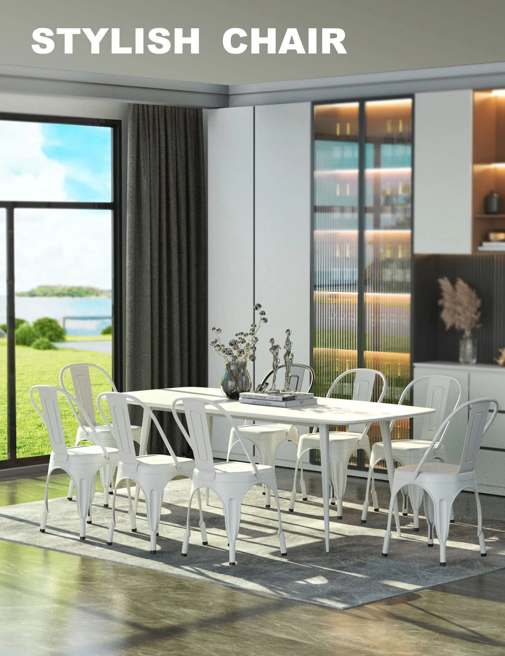 White Metal Stackable Dining Chair Set of 4 R118835