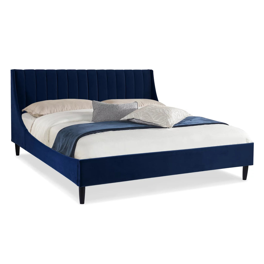 King Navy Blue Velvet Platform Bed Set H7385