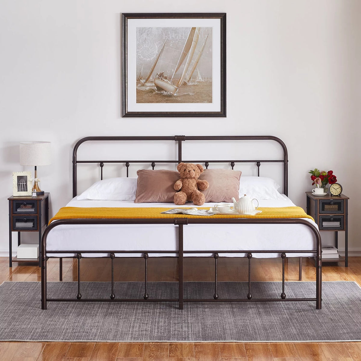 Queen Size Metal Bed Frame with Headboard and Footboard Y340303