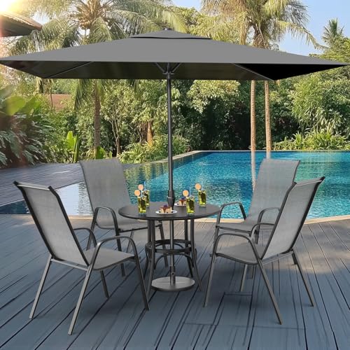 Black Set of 6 Stackable Outdoor Dining Chairs with Sling High Back and Armrests O1815