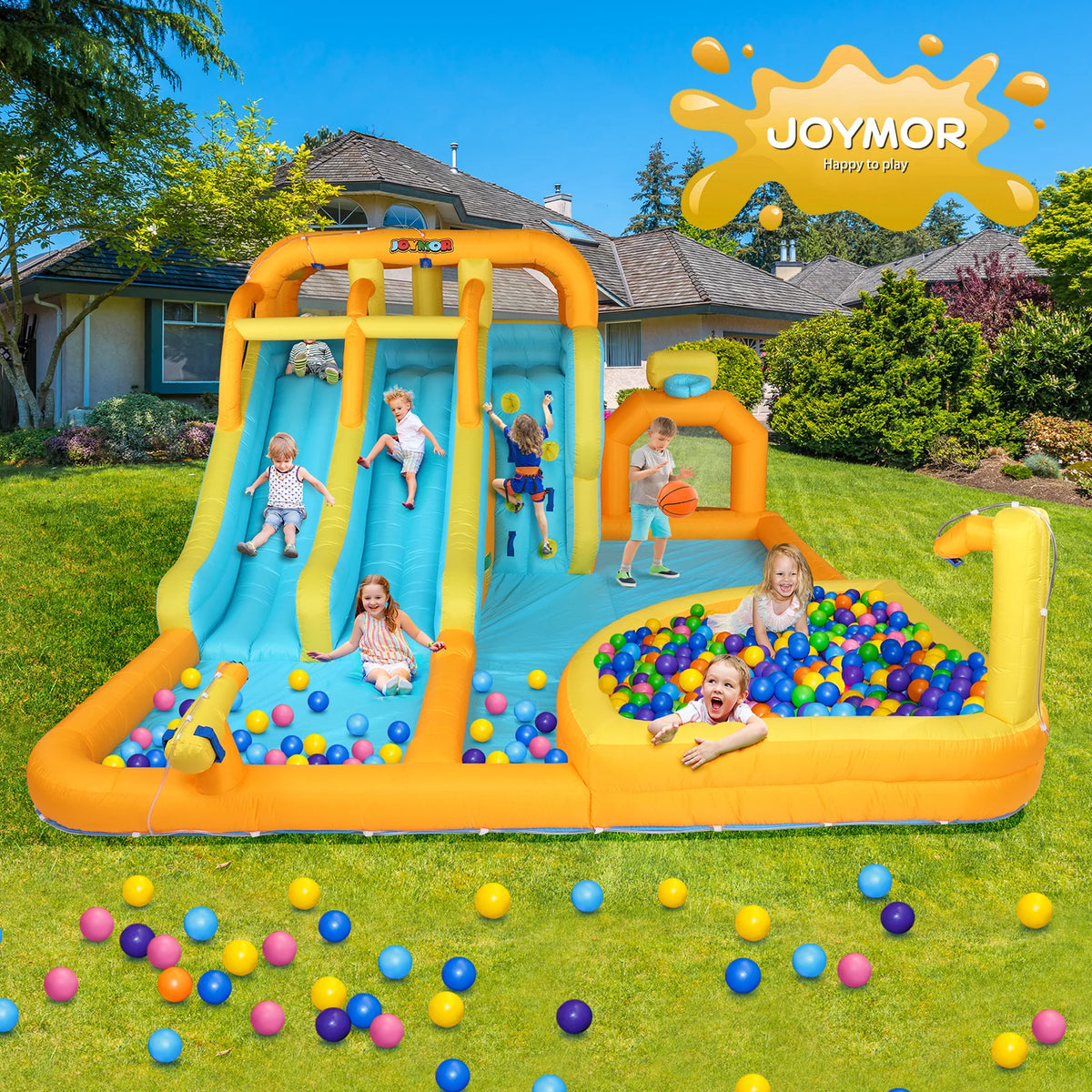 8-in-1 Inflatable Water Slide Park with Splash Pool U96141