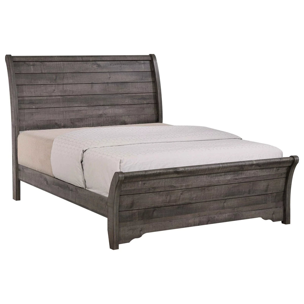 King Size Bed and 2 Nightstand Set Wooden Furniture Gray Finish J789