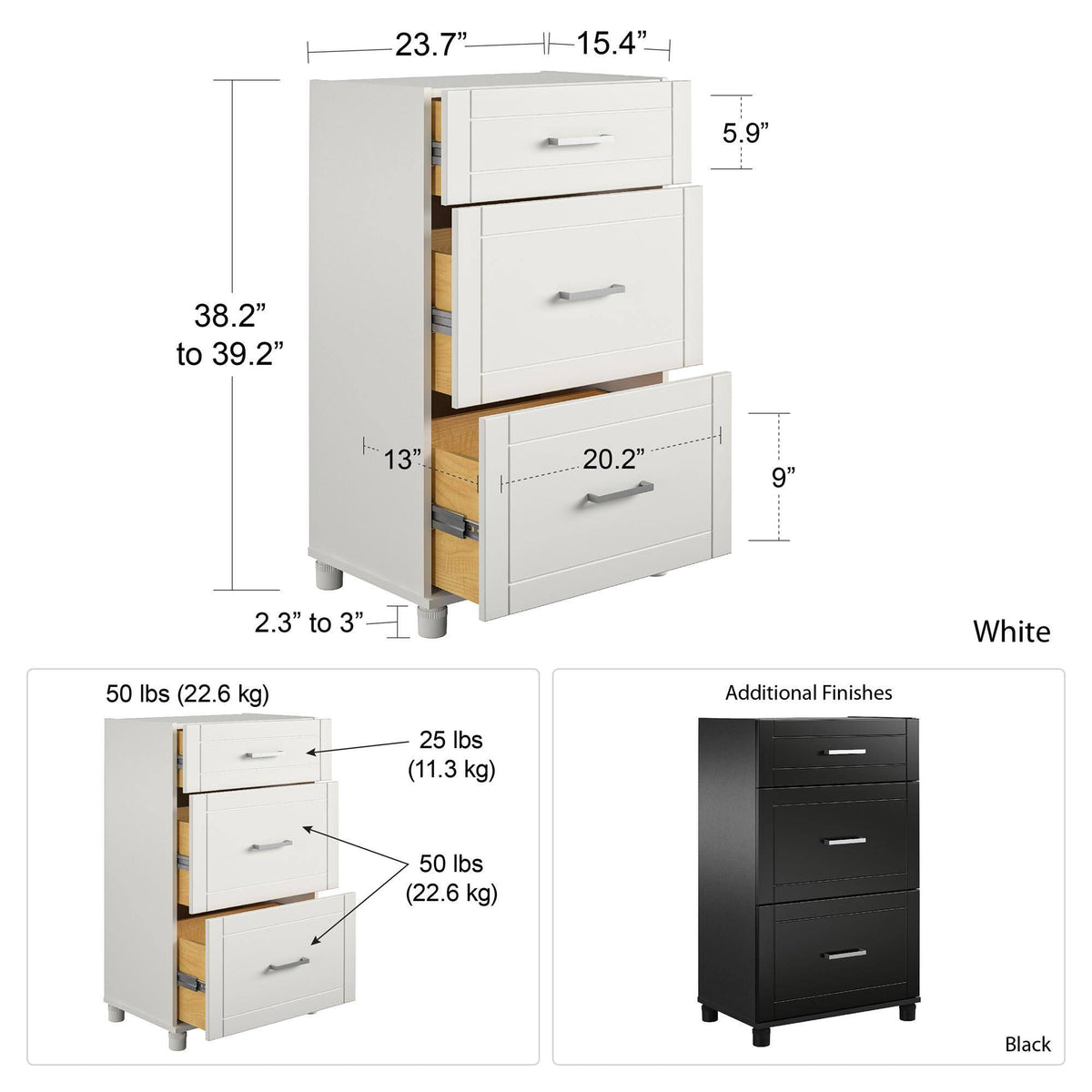 3 Drawer White Base Cabinet Z97411