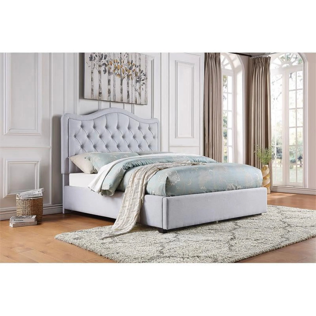Gray Fabric Eastern King Platform Bed with Storage Drawer G159
