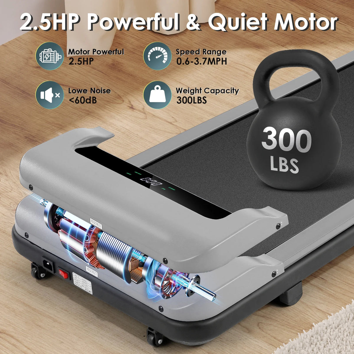 2.5HP Under Desk Treadmill with LED Display Wireless Remote Control L327