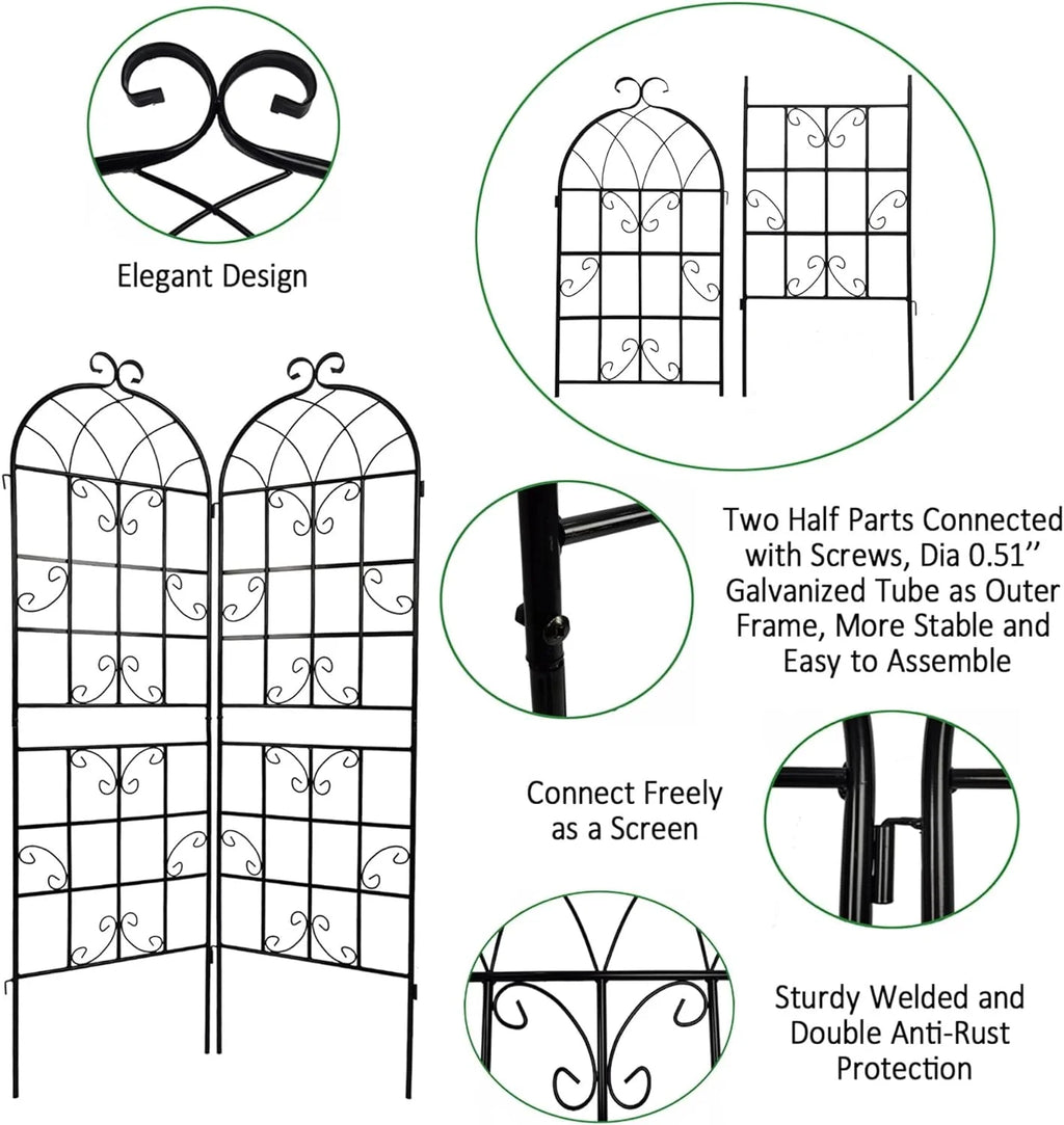 2 Pack Large Heavy Duty Rustproof Black Iron Plant Trellis M3992