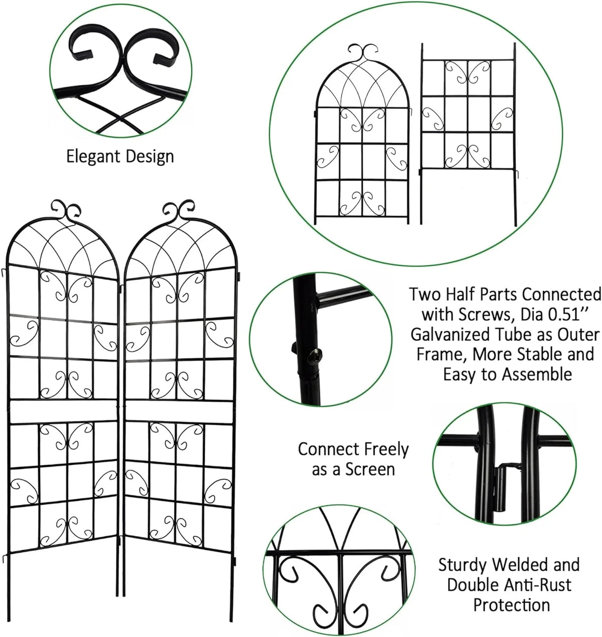 2 Pack Large Heavy Duty Rustproof Black Iron Plant Trellis M3992