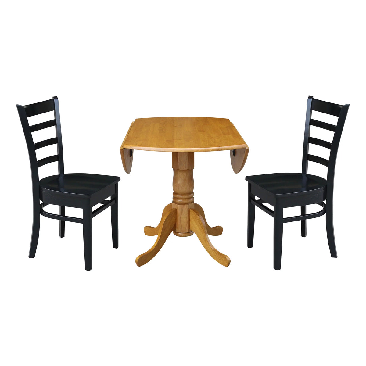 Solid Wood 3-Piece Dining Set with Drop Leaf Table and 2 Ladder Back Chairs L21991