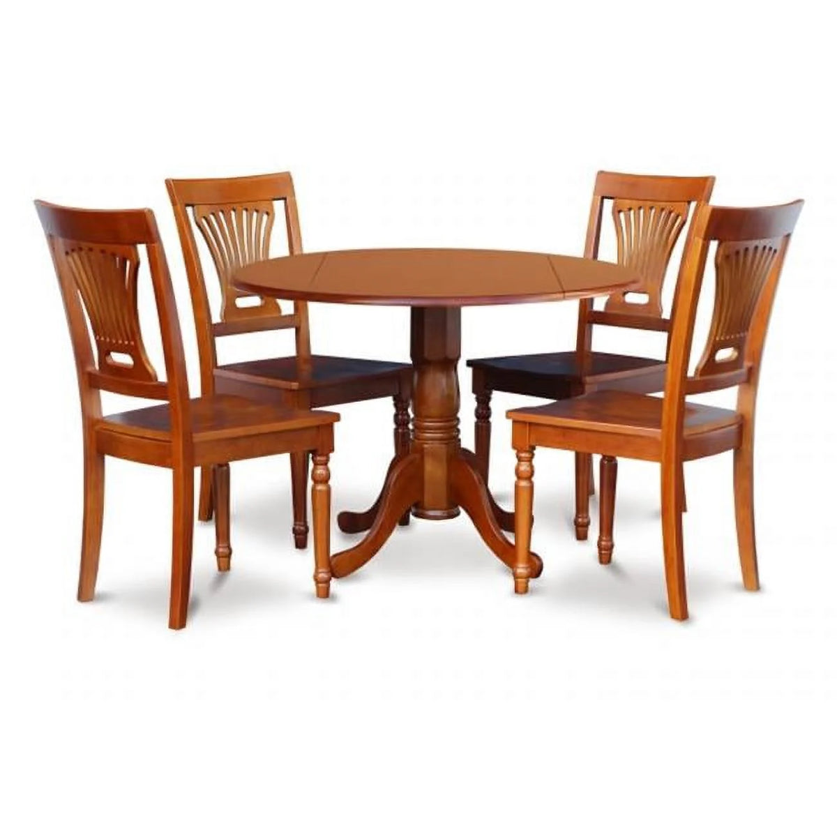 5 Pc Round Kitchen Table with 2 Drop Leaves and 4 Wood Seat Chairs H1118