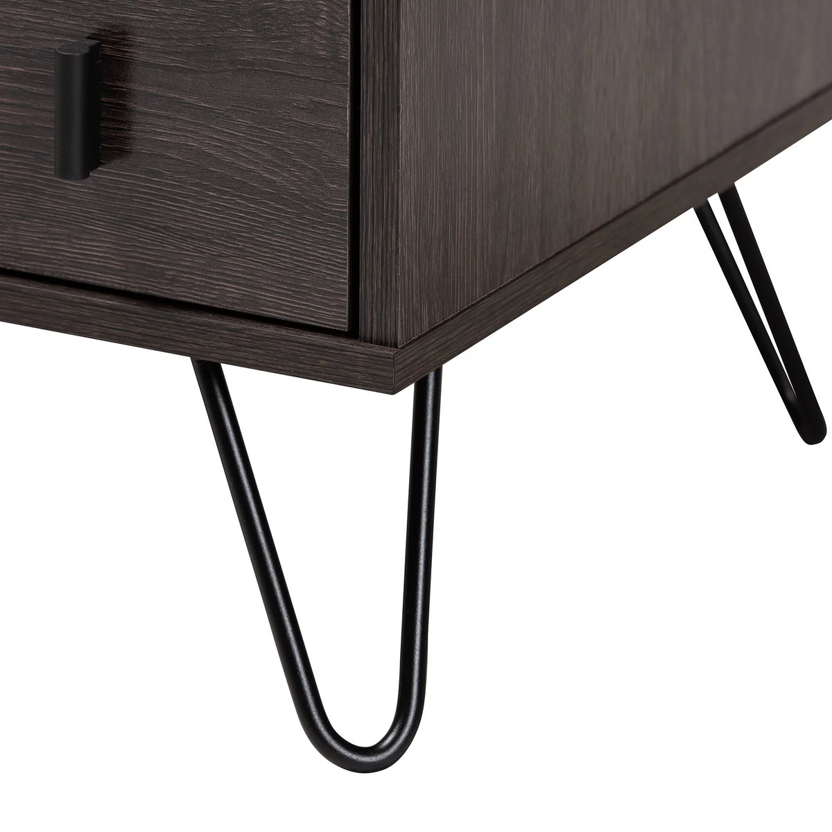 Dark Brown Wood and Black Metal 2-Drawer Nightstand B57977