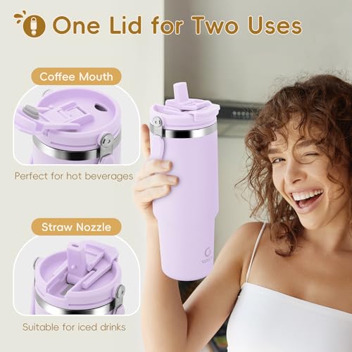 30 oz Stainless Steel Vacuum Insulated Tumbler with Handle and Flip Straw C9343