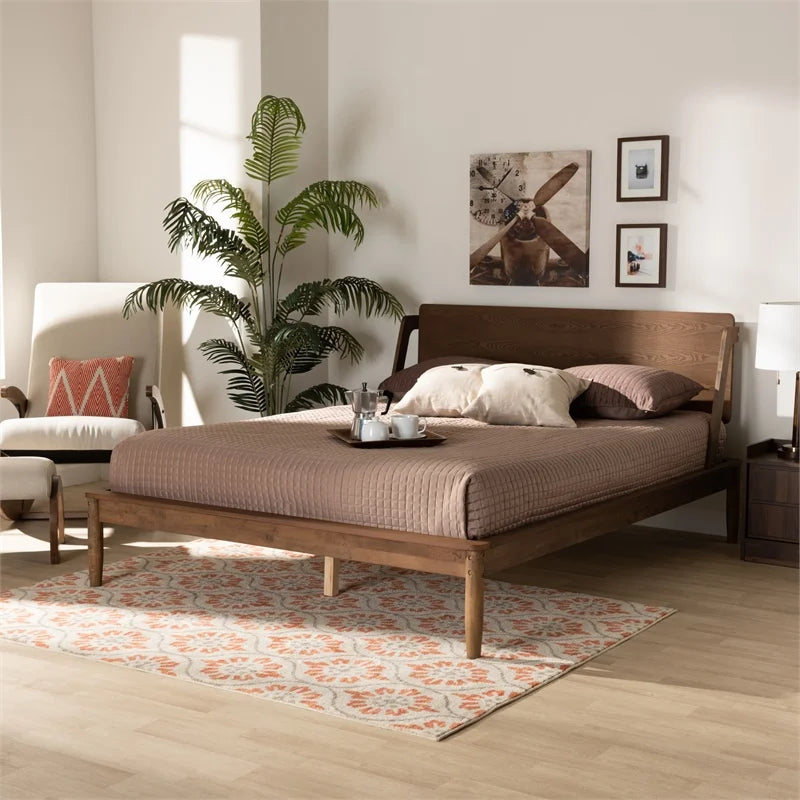 Ash Walnut Brown Wood King Size Platform Bed Z8044