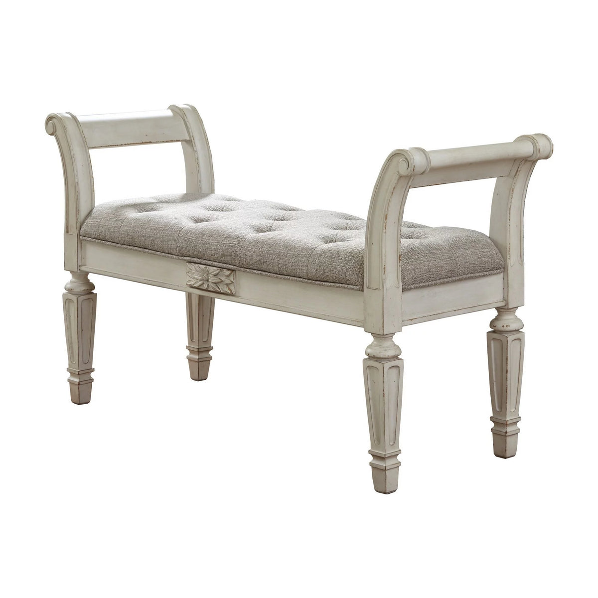 Antique White Tufted Fabric Accent Bench P345572