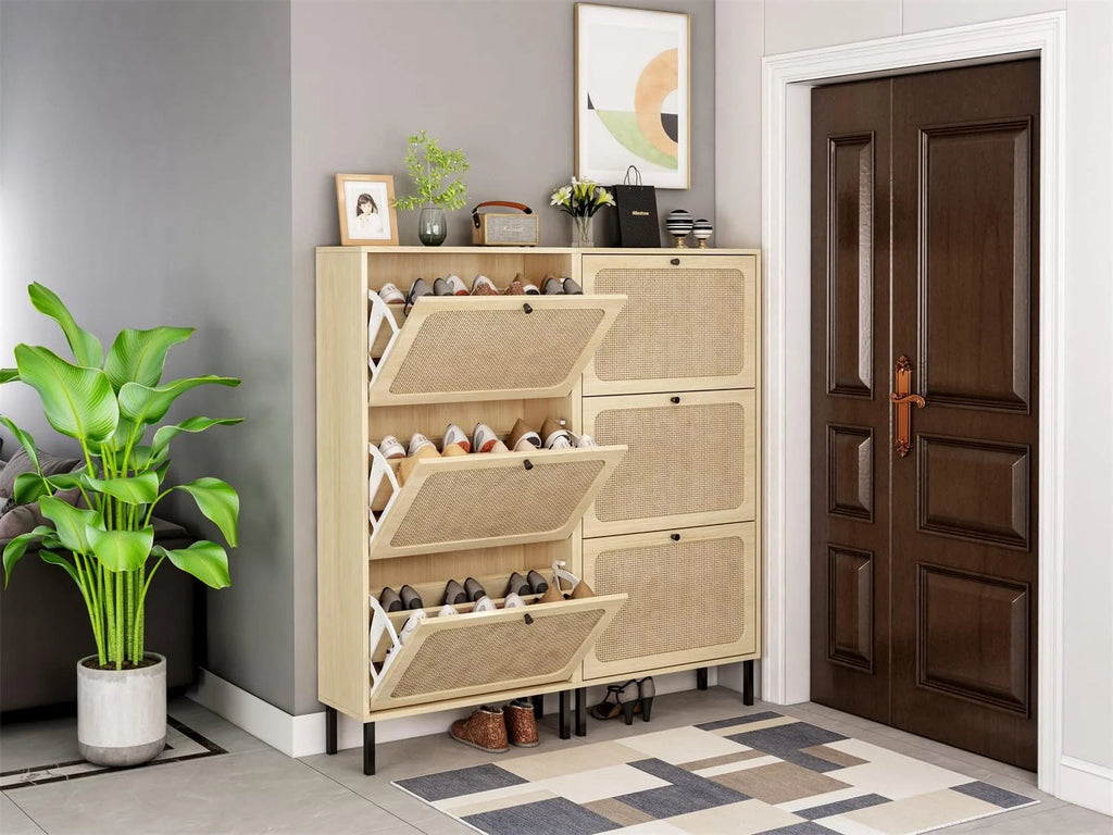 Rattan Shoe Cabinet with 3 Flip Drawers F56288