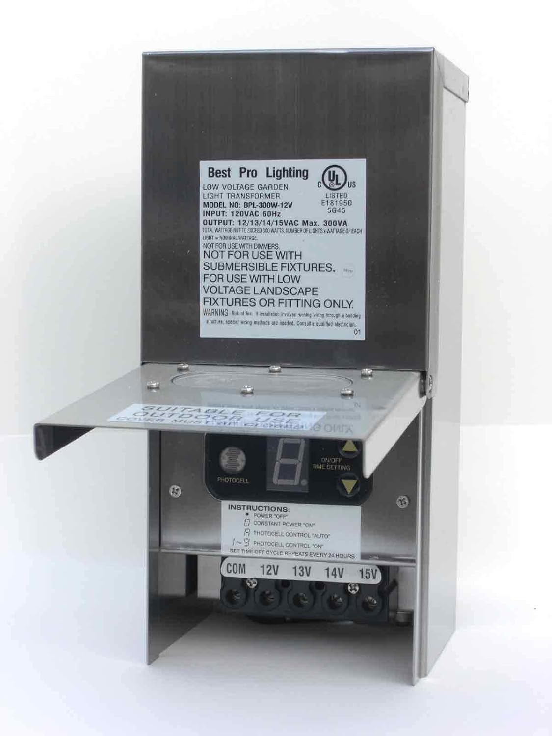 300W Multi Tap Low Voltage Landscape Lighting Transformer Stainless Steel Y42209