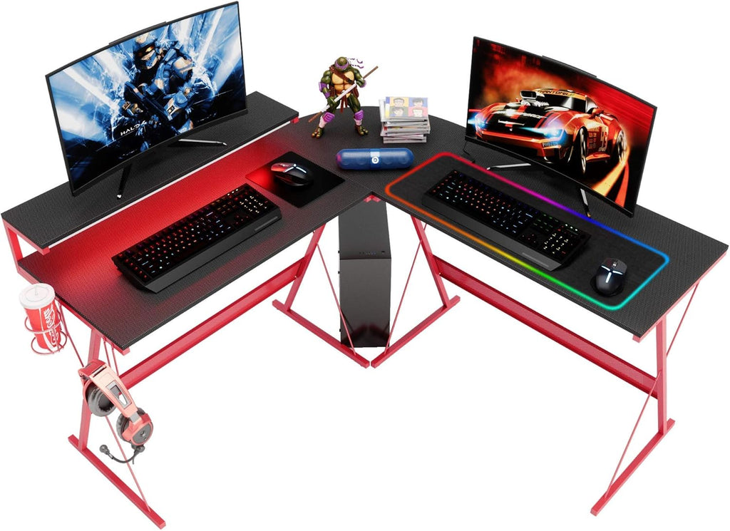 L-Shaped Gaming Desk with RGB Strip Black U9608