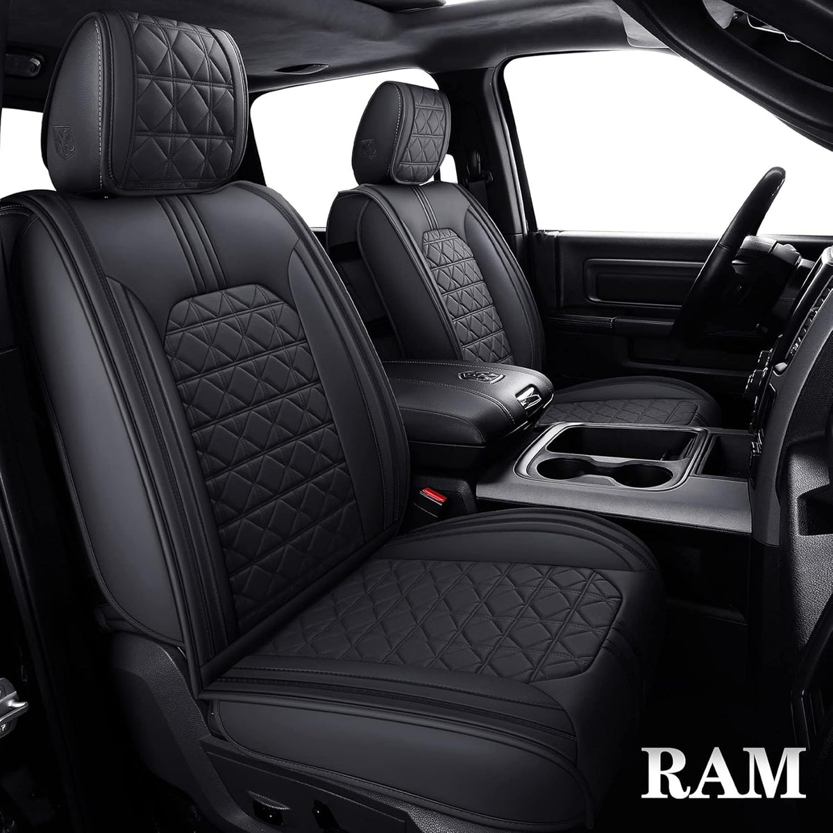 Waterproof Leather Seat Covers 5 PCS Full Set Black Blue U226