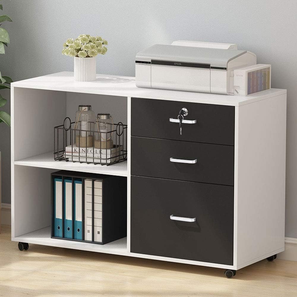 3 Drawer Wood File Cabinet with Lock and Wheels C85740