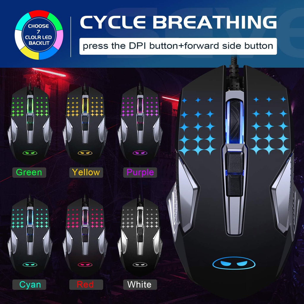 Mechanical Gaming Keyboard and Mouse Combo, 104 Keys Rainbow Backlit, Wired I8987