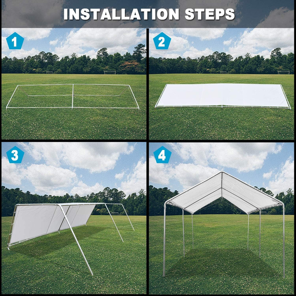 Heavy Duty Portable Carport Canopy 20X10 ft with Galvanized Steel Frame and PE Cover, White B989393