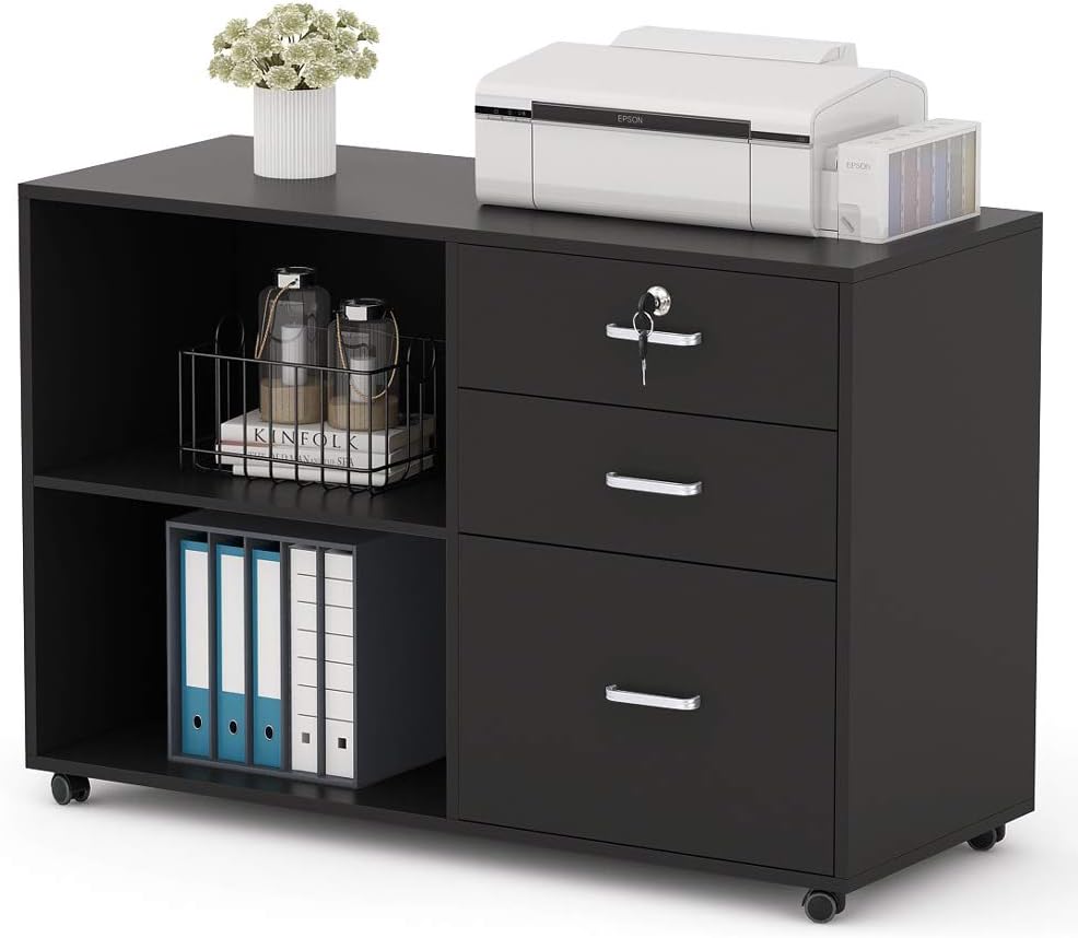 3 Drawer Wood File Cabinet with Lock and Wheels C85740