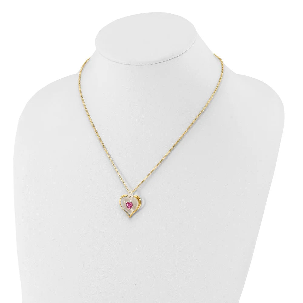 Glass with Pink October Birthstone Crystal Heart 18 inch Gold-tone Necklace L45955