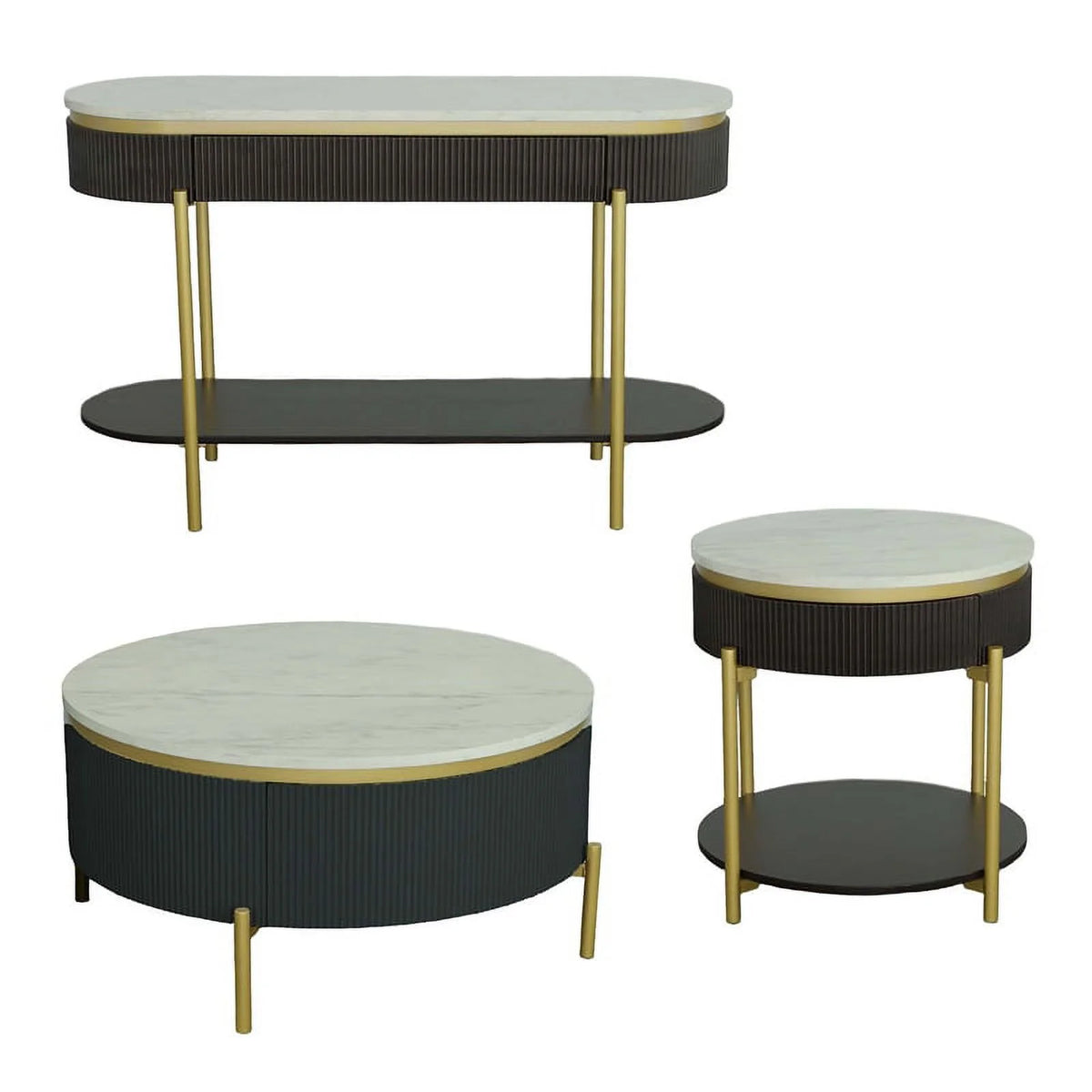 Round Black Marble Gold Cocktail Table Z101983