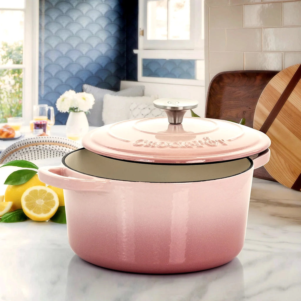 2 Piece 5 Quarts Enameled Cast Iron Dutch Oven Blush Pink P5757