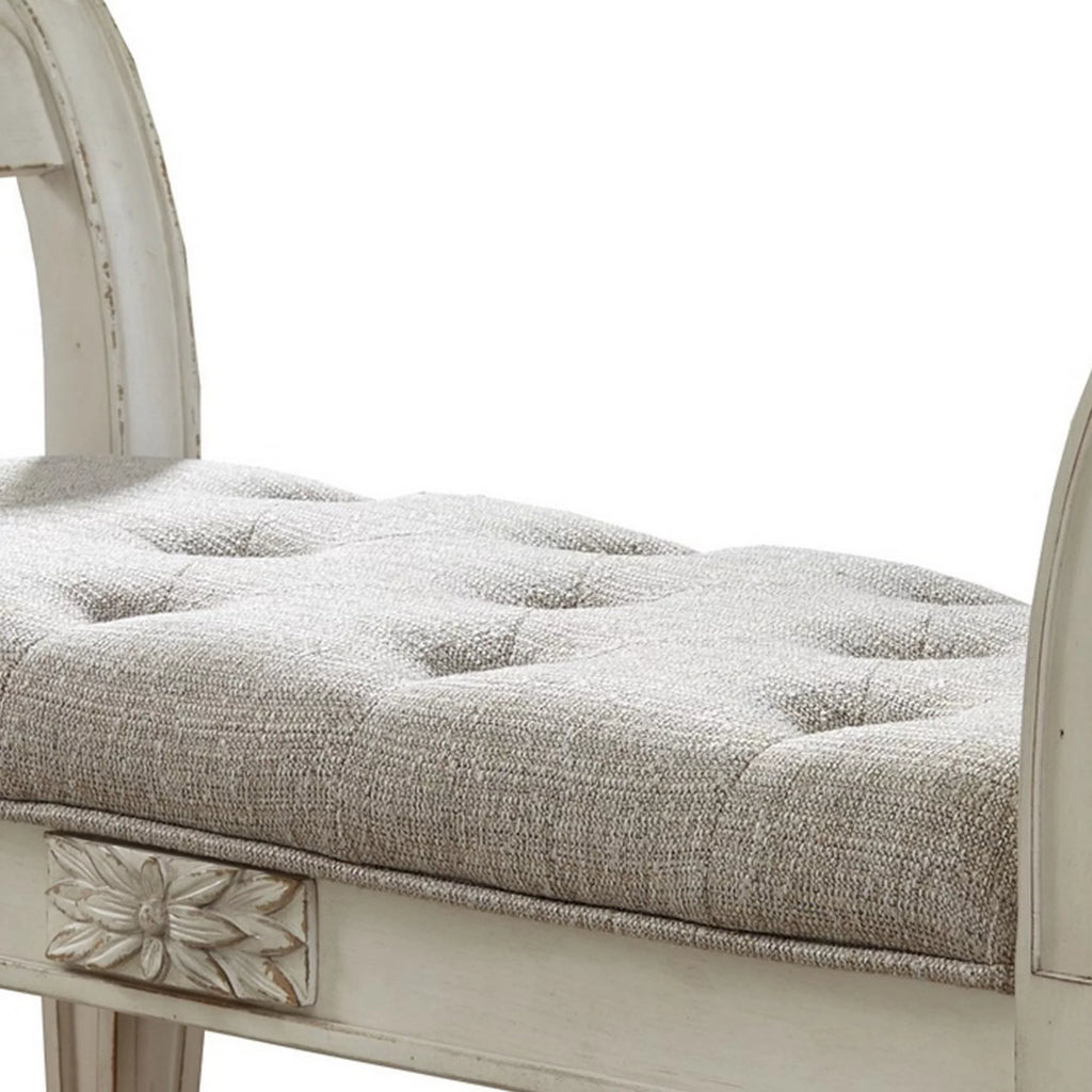 Antique White Tufted Fabric Accent Bench P345572