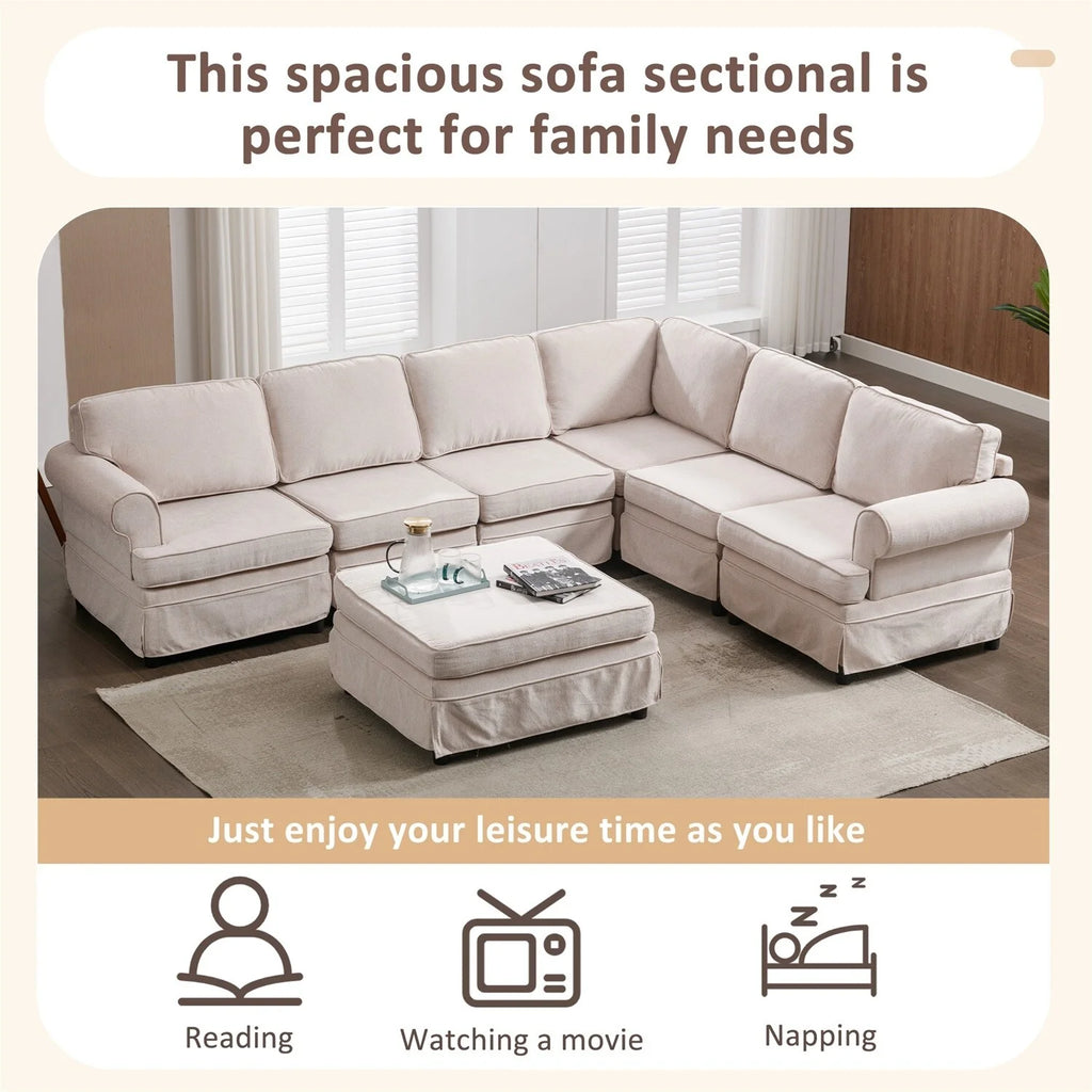 Beige Fabric Upholstered Modular Sofa Q9619