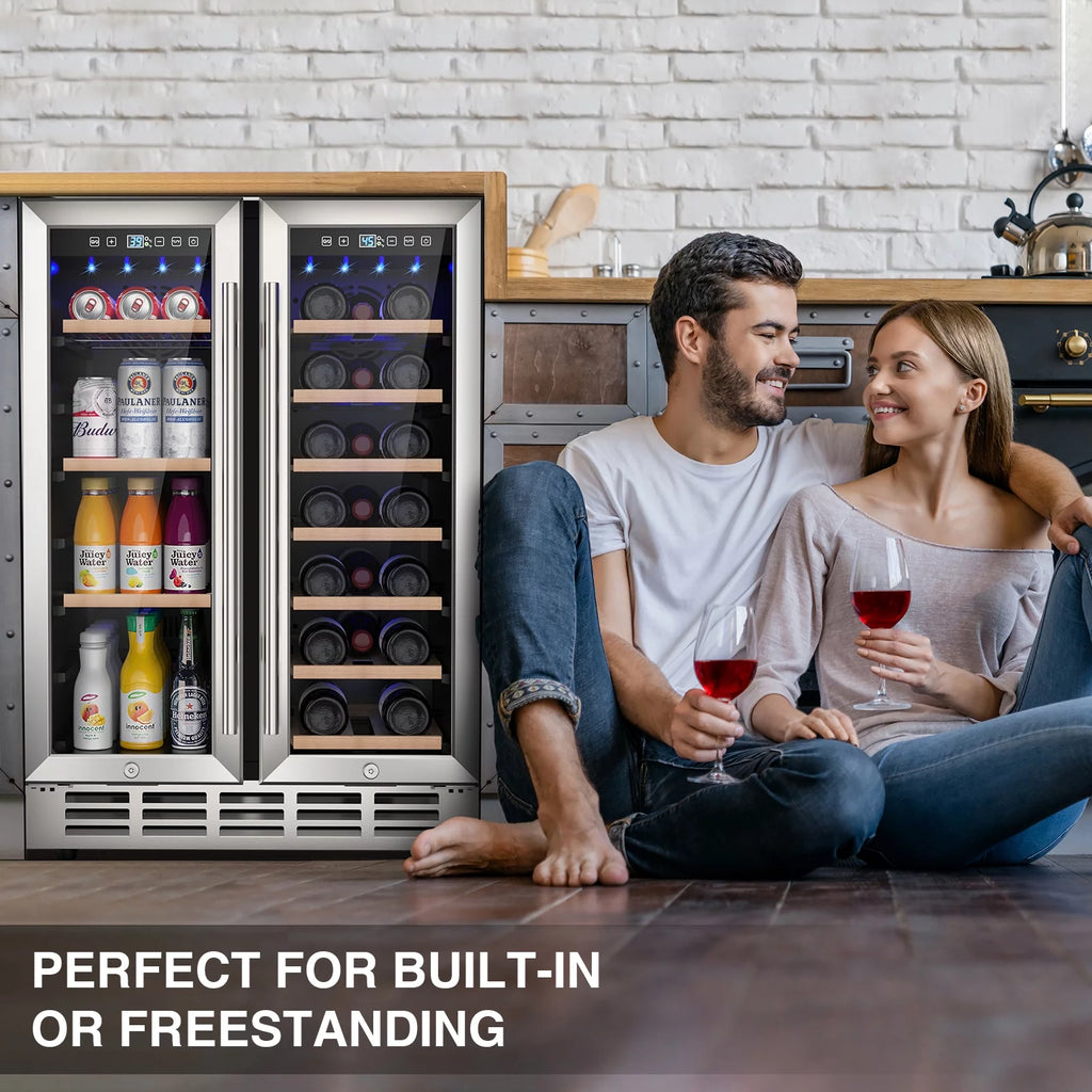Beverage Refrigerator and Wine Cooler, Dual Zone 24 inch Built-in 20 Bottles 57 Cans Q932