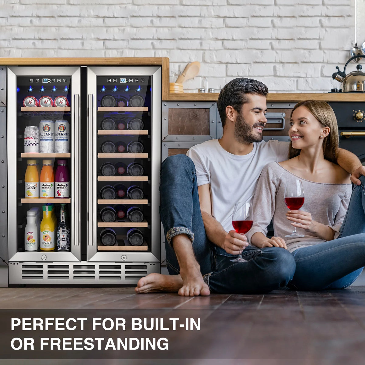 Beverage Refrigerator and Wine Cooler, Dual Zone 24 inch Built-in 20 Bottles 57 Cans Q932