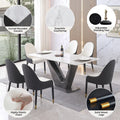 Modern Dining Table with Carrara White Marble Top and Black Steel V Shape Base, 63" V223