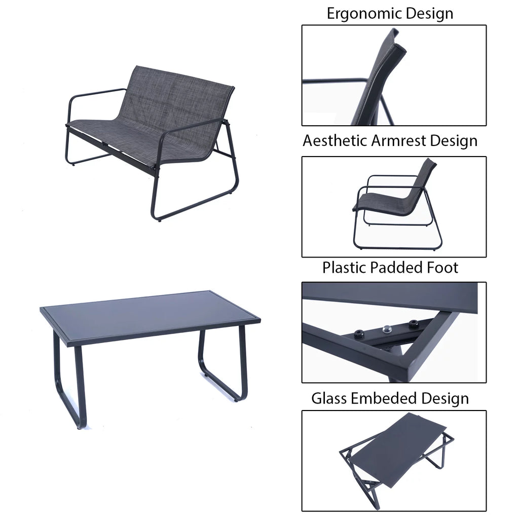 Outdoor Metal Conversation Set with Love Seat, 2 Chairs and Table S220