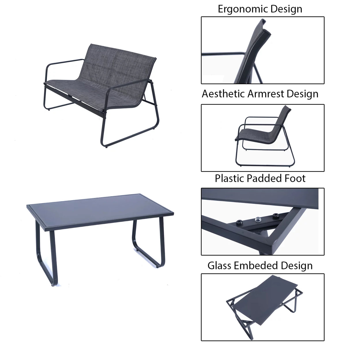 Outdoor Metal Conversation Set with Love Seat, 2 Chairs and Table S220