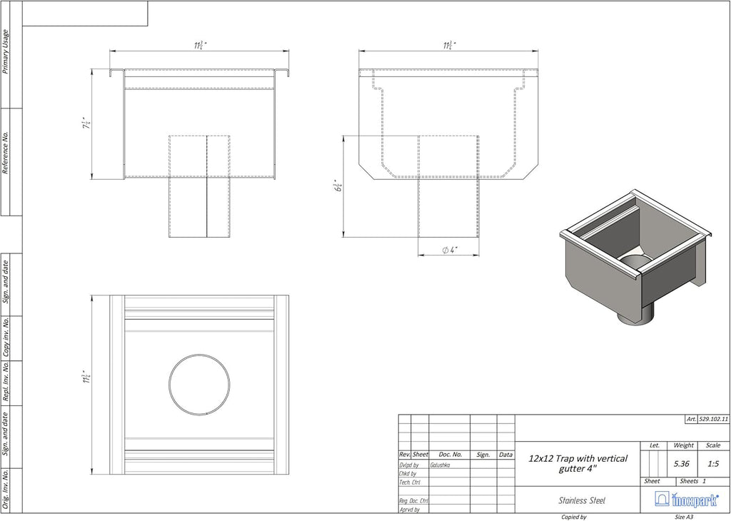 12x12 Stainless Steel Floor Drain with Anti Slip Grate I1567