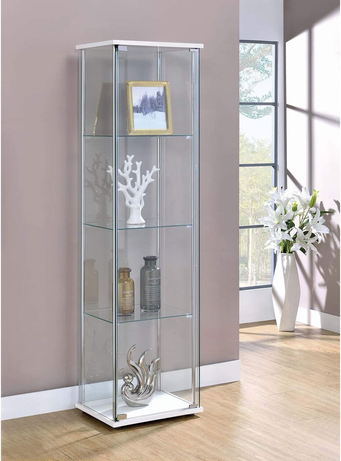 White 4-Shelf Curio Cabinet A346736