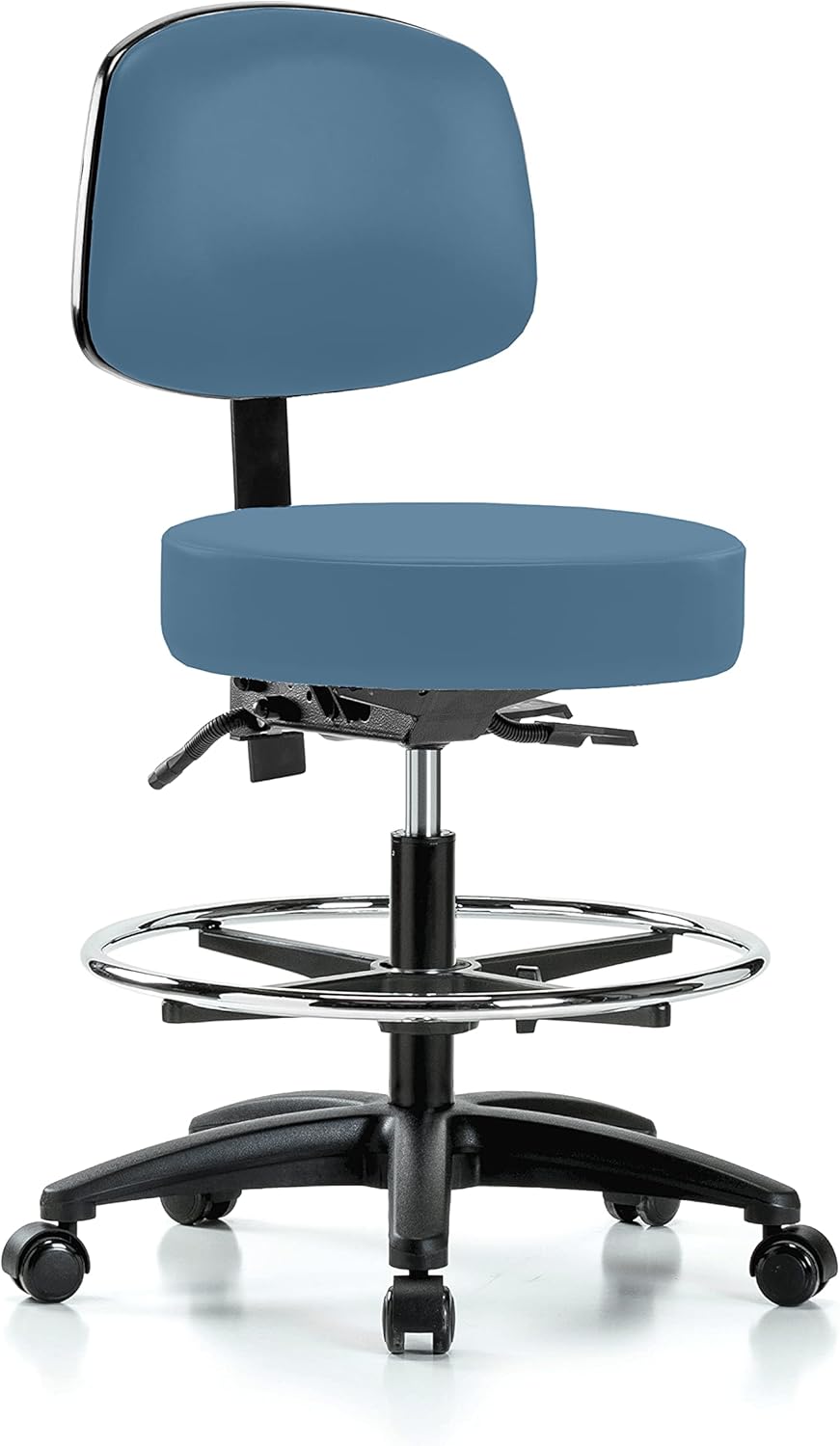 Height Adjustable Rolling Stool with Back and Footring F93171