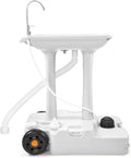 Portable Camping Sink with Rolling Wheels, 30 L Water Capacity, Soap Dispenser, Towel Holder, White D6487