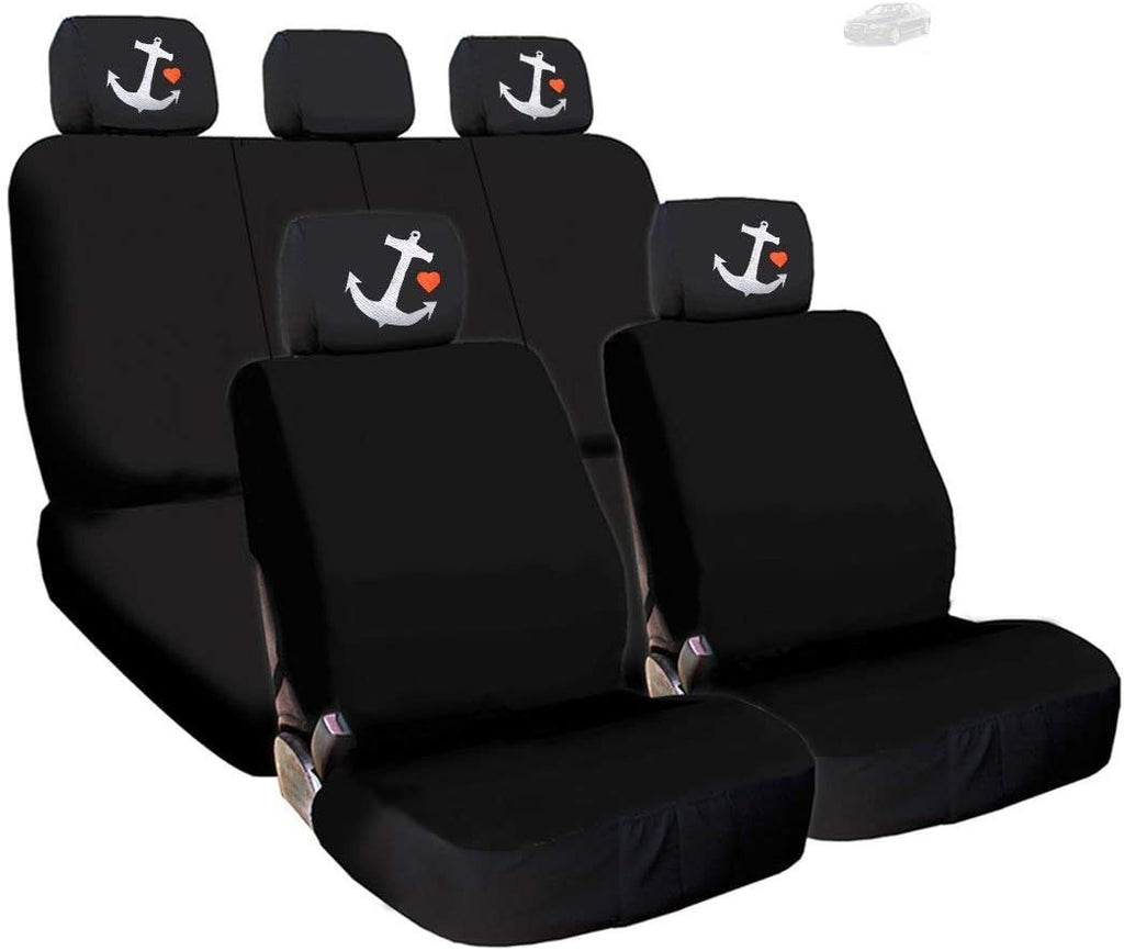 Black Flat Cloth Universal Fit Car Seat Covers with Headrest Covers N19661