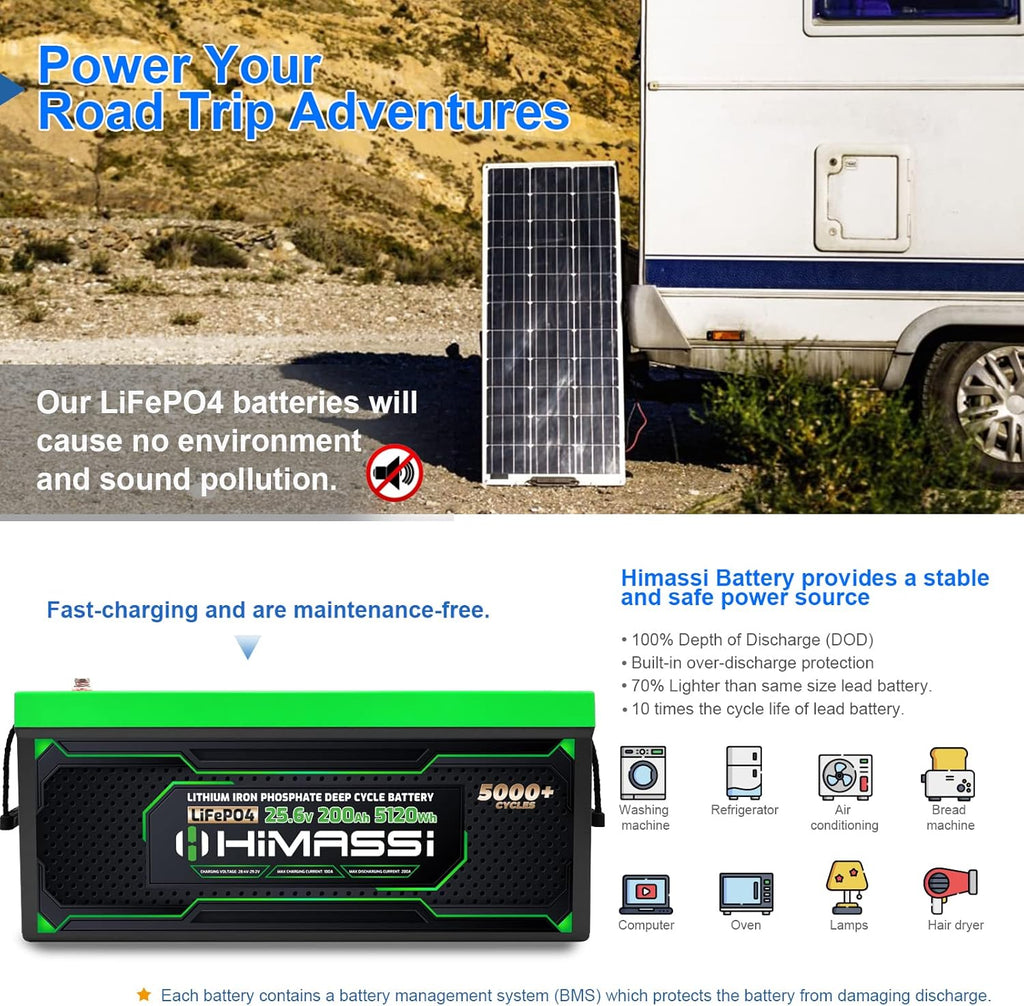 24V 200Ah LiFePO4 Deep Cycle Battery with 200A BMS V96258